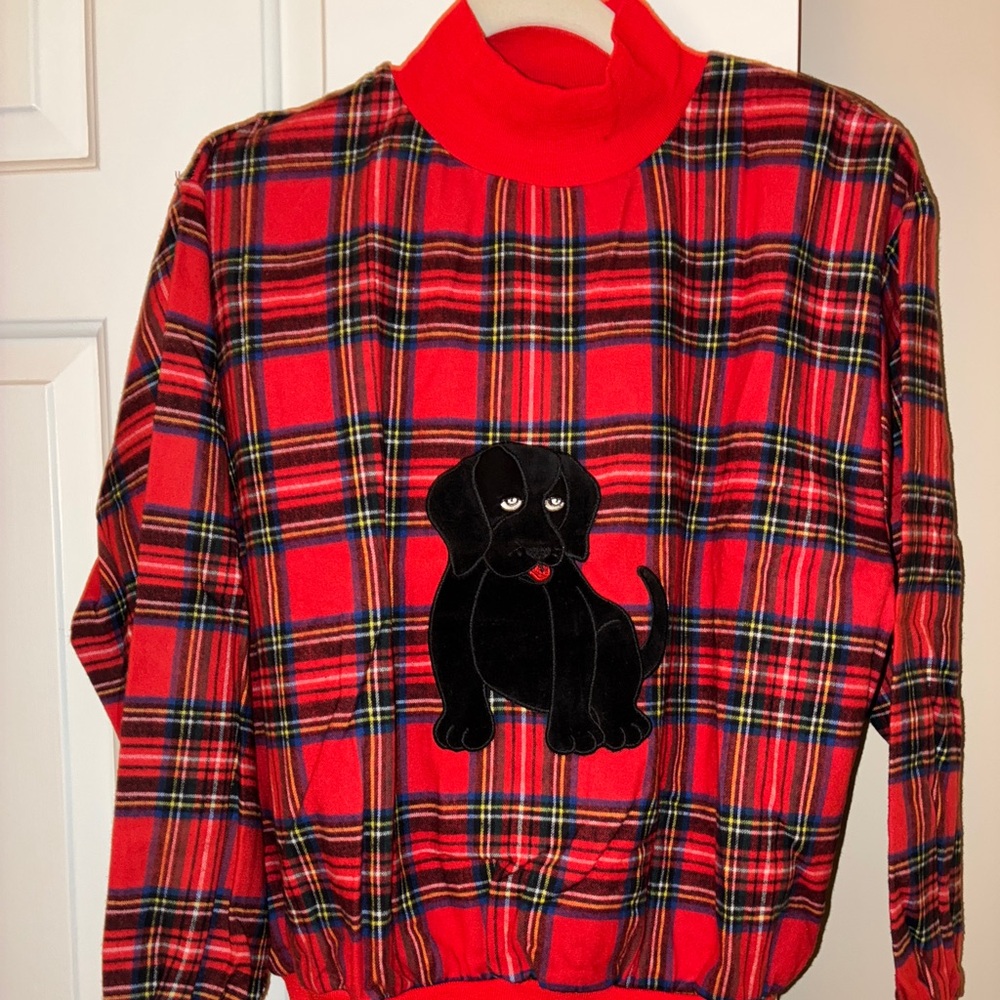 Lanz of Salzburg Red Plaid Pajamas with Dog Design Sz S Like New Condition.